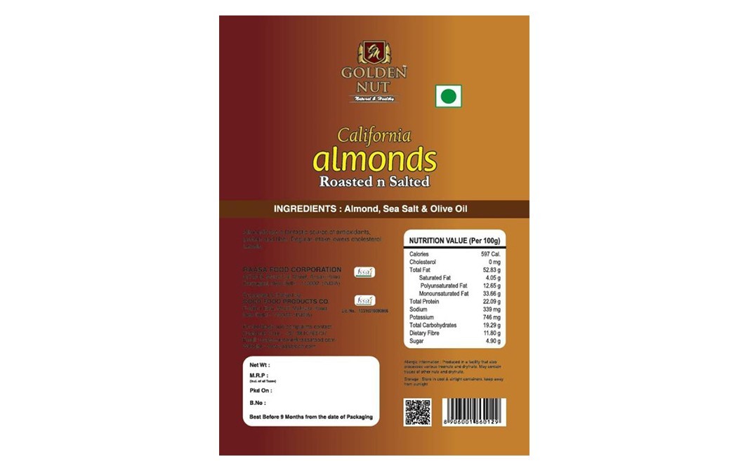 Golden Nut California Almonds Roasted & Salted   Box  100 grams